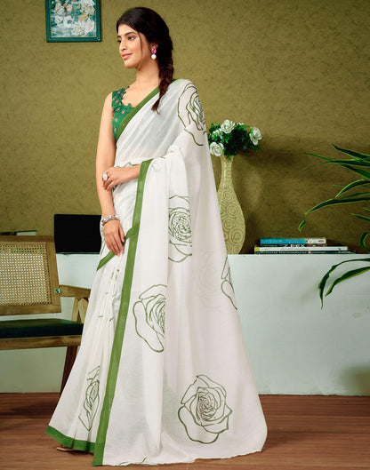 Ready To Wear Off White Printed Cotton Saree