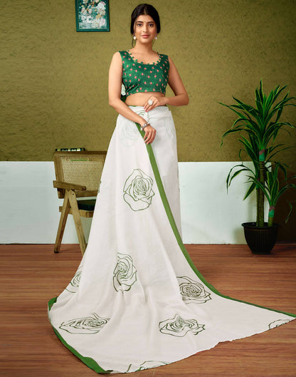 Ready To Wear Off White Printed Cotton Saree