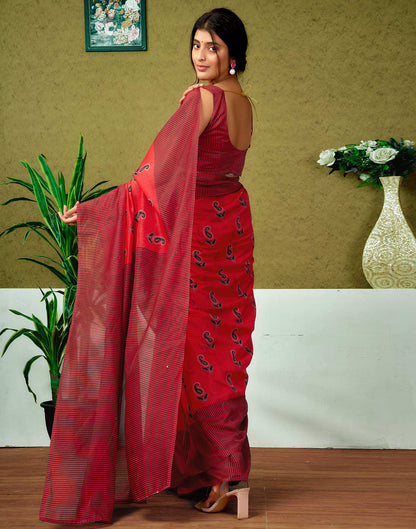 Ready To Wear Red Printed Cotton Saree