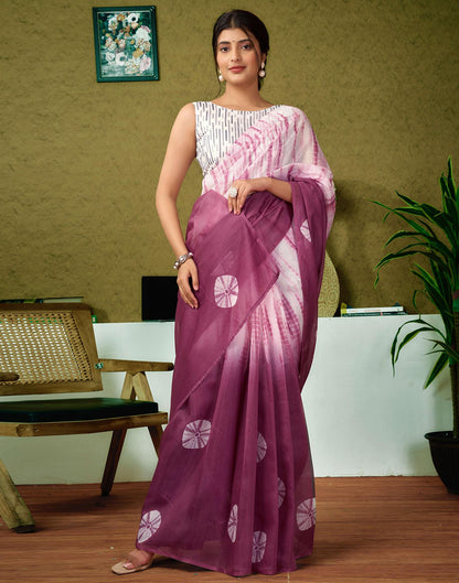 Ready To Wear Mauve Printed Cotton Saree