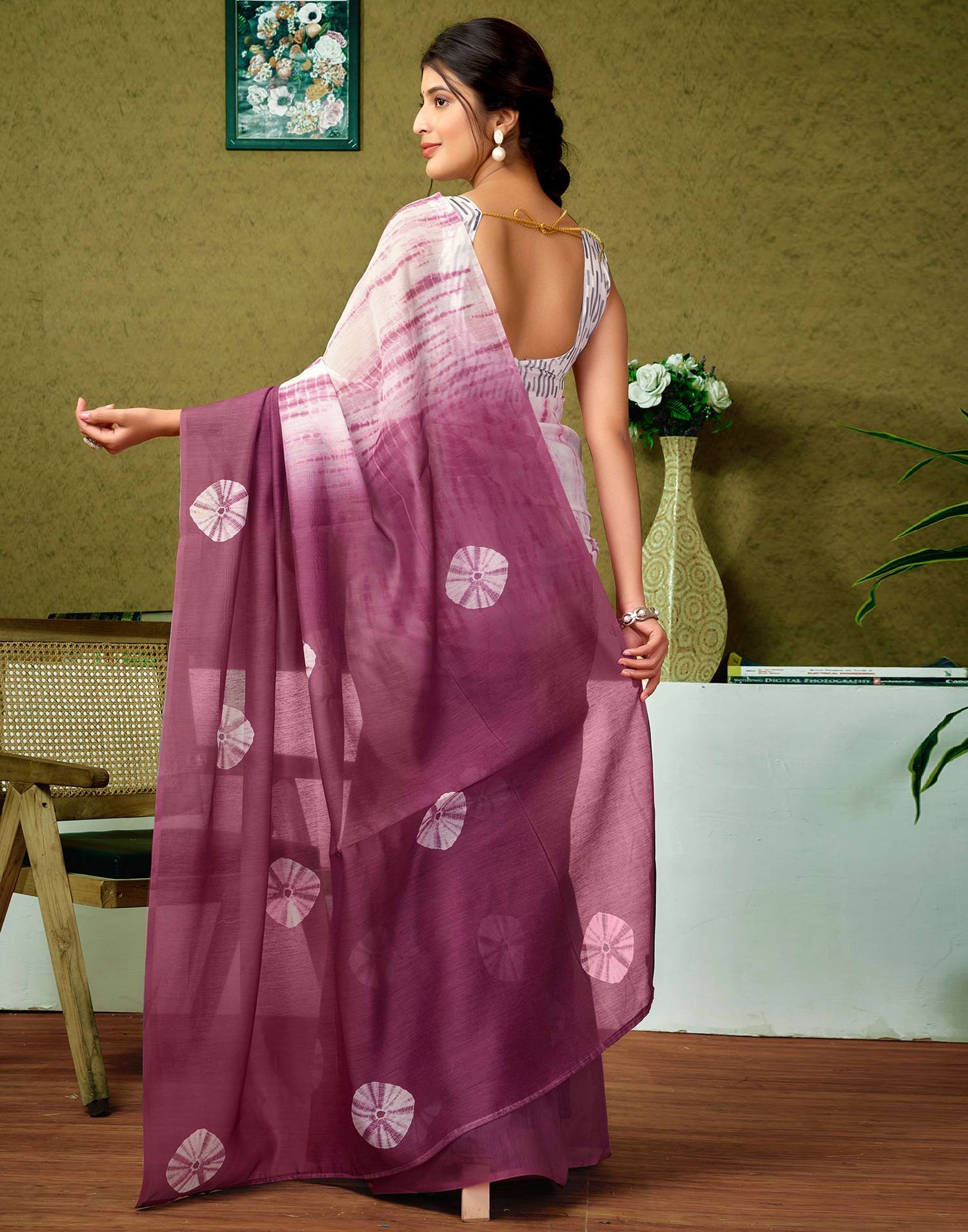 Ready To Wear Mauve Printed Cotton Saree