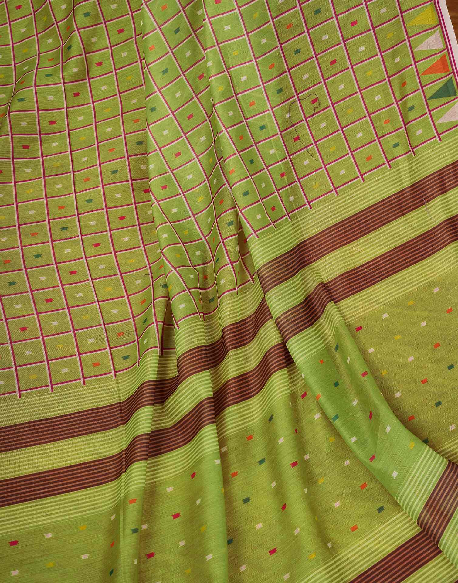 Ready To Wear Olive Green Printed Cotton Saree