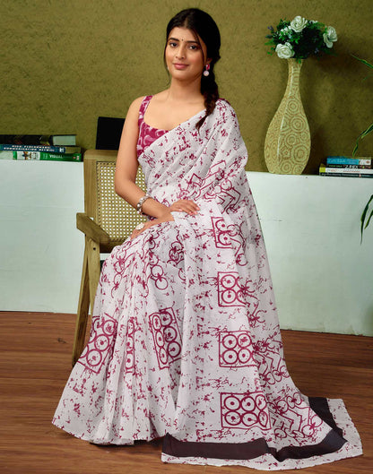 Ready To Wear White Printed Cotton Saree