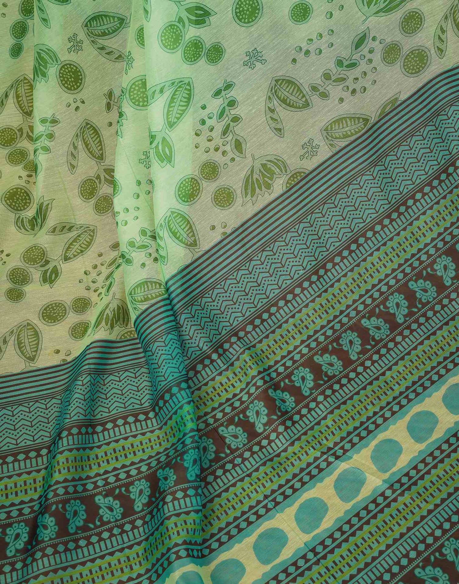 Ready To Wear Green Printed Cotton Saree