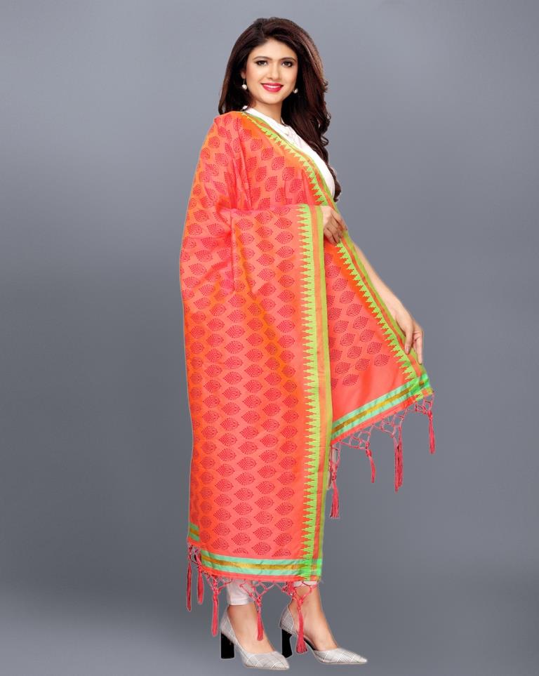 Pink Coloured Poly Silk Jacquard Printed Dupatta | Sudathi