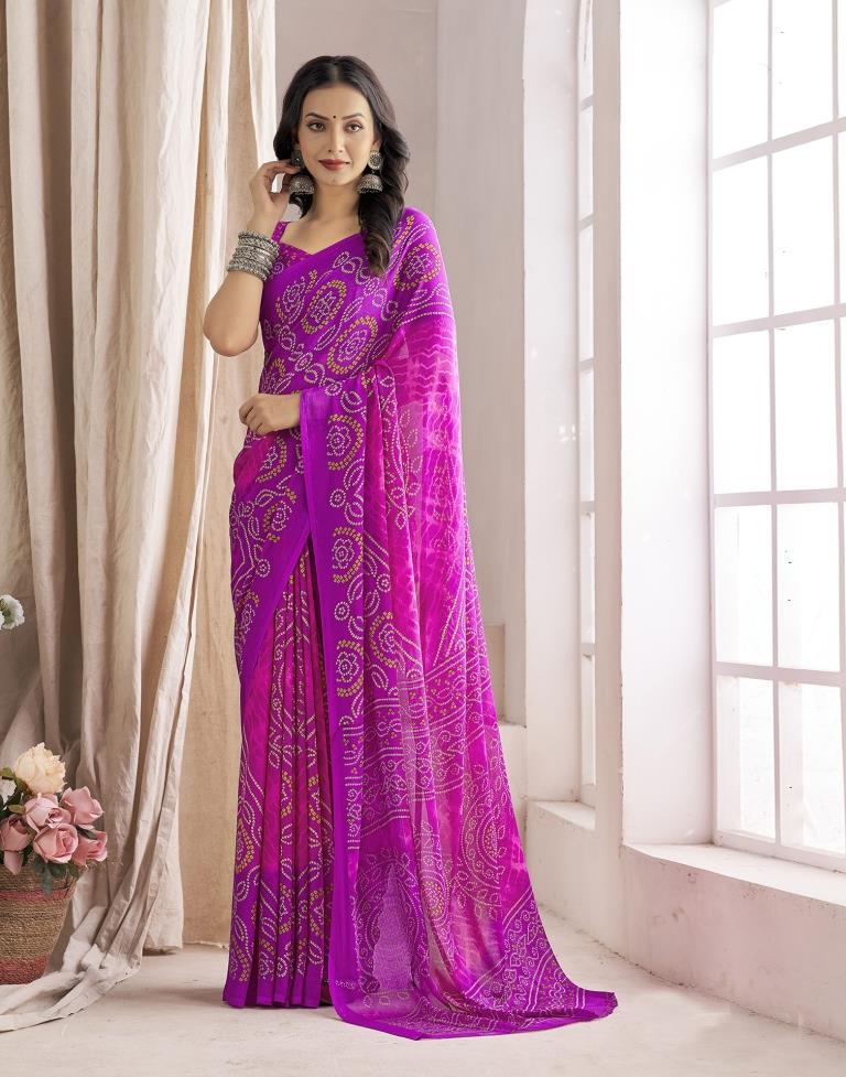 Purple Bandhani Chiffon Saree