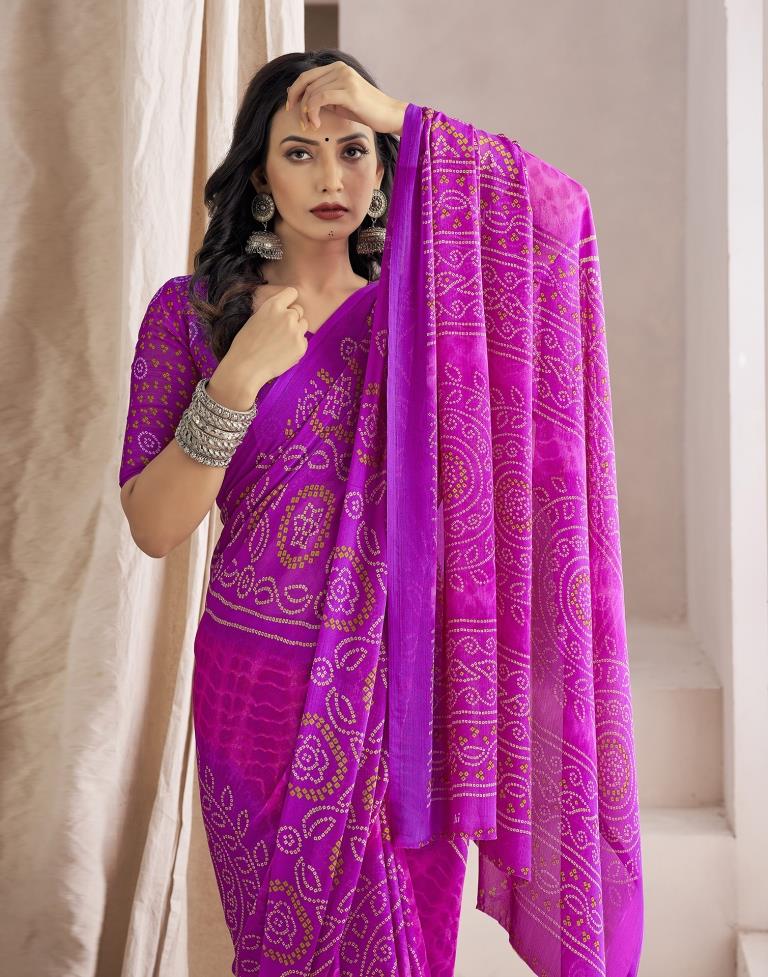 Purple Bandhani Chiffon Saree