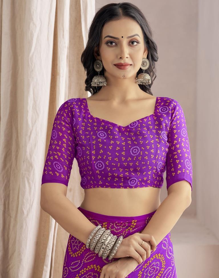 Purple Bandhani Chiffon Saree