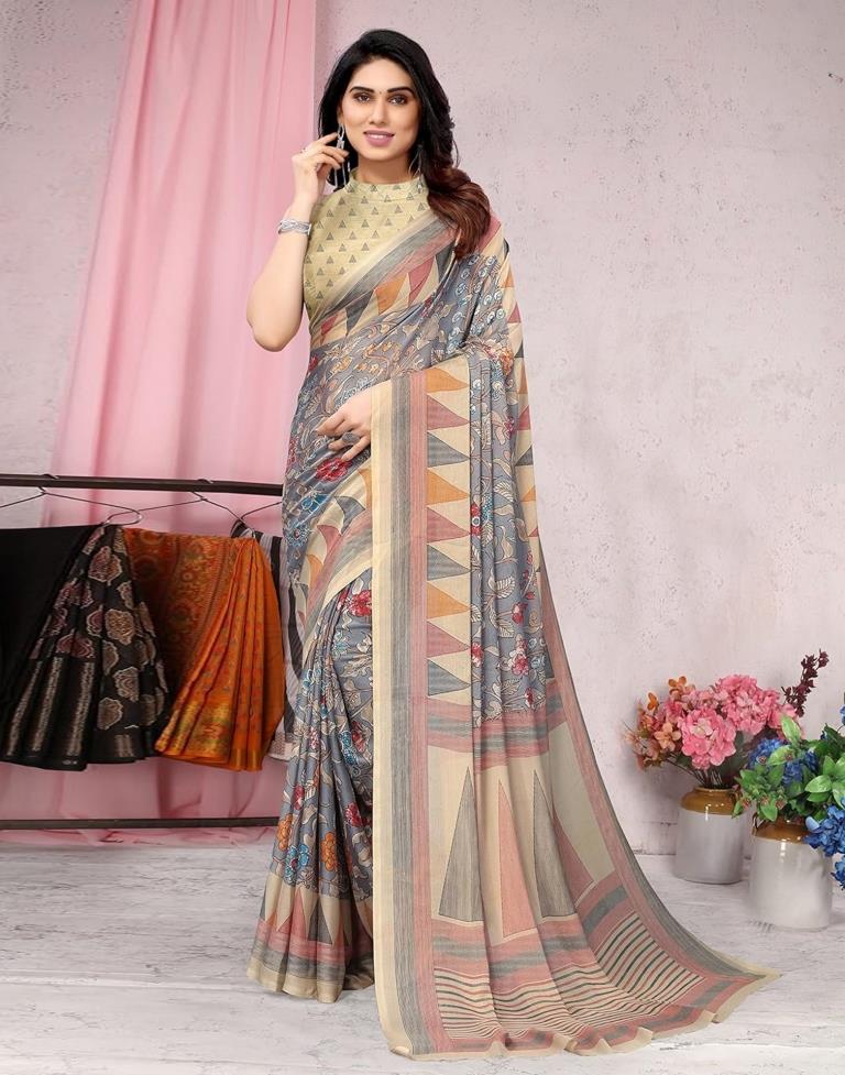 Buy Silk Land Women Cream Printed Poly Chiffon Saree ( One Size) Online at  Best Prices in India - JioMart.