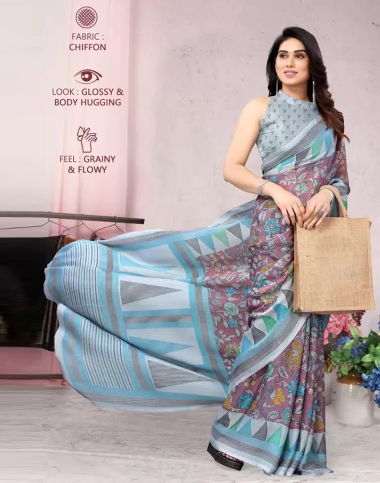 Multicoloured Printed Chiffon Saree