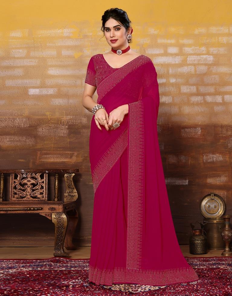 Rani Pink Plain Georgette Saree