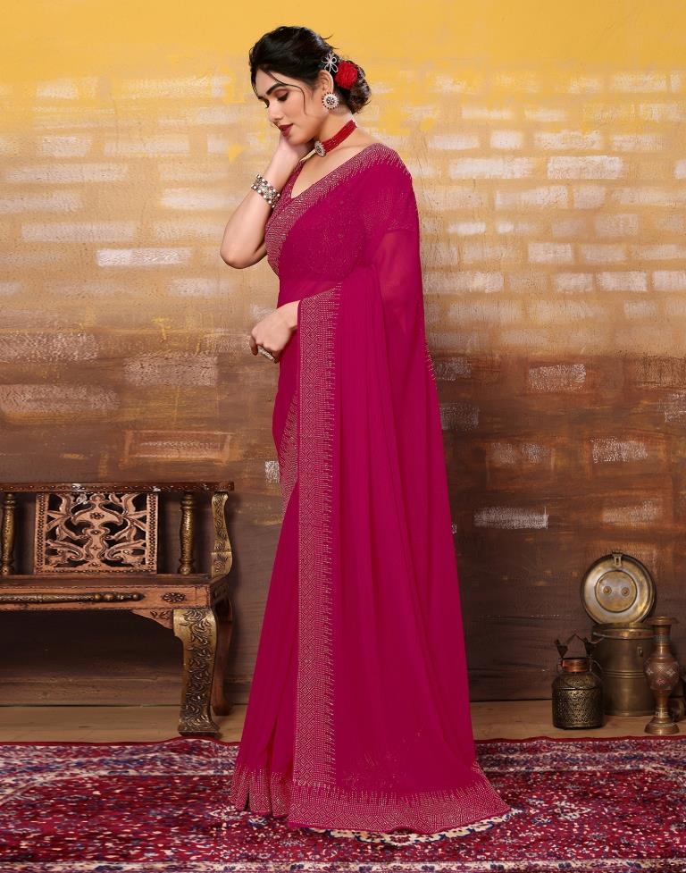 Rani Pink Plain Georgette Saree