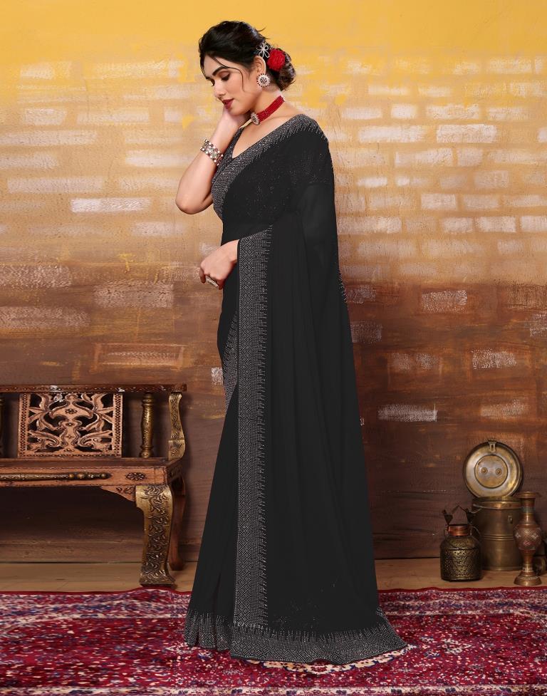 Black Plain Georgette Saree