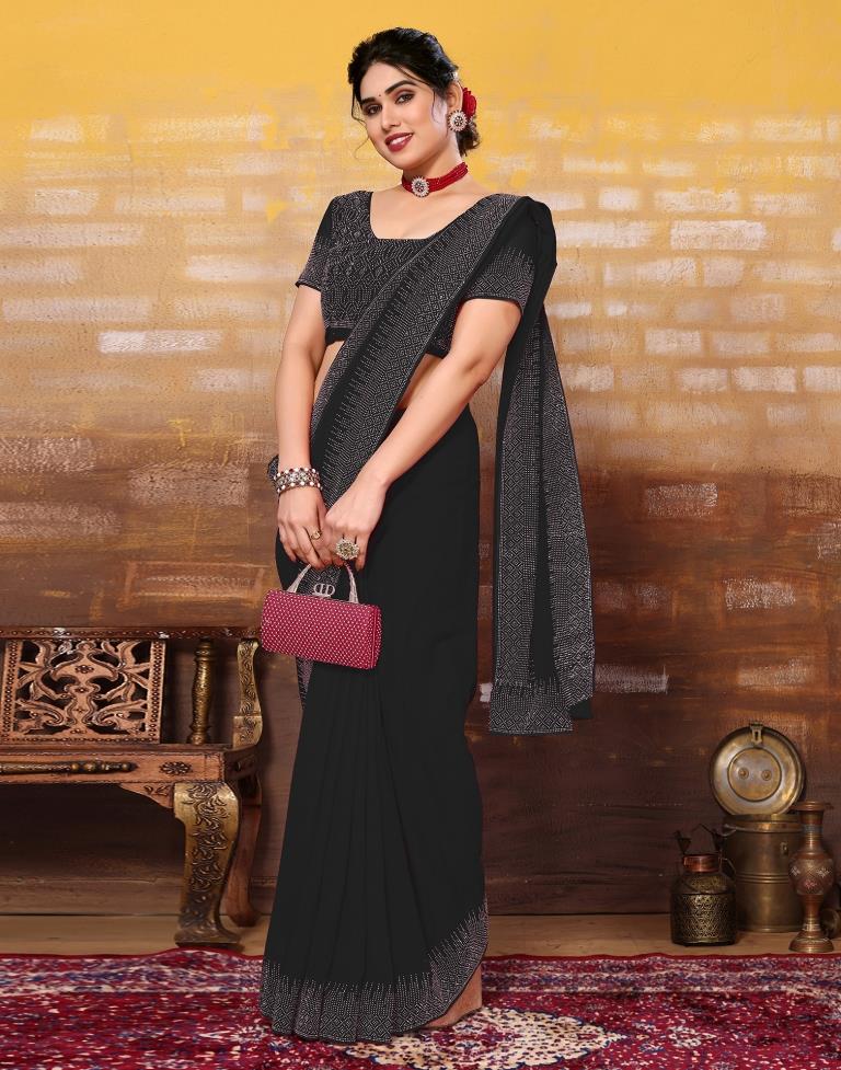 Black Plain Georgette Saree