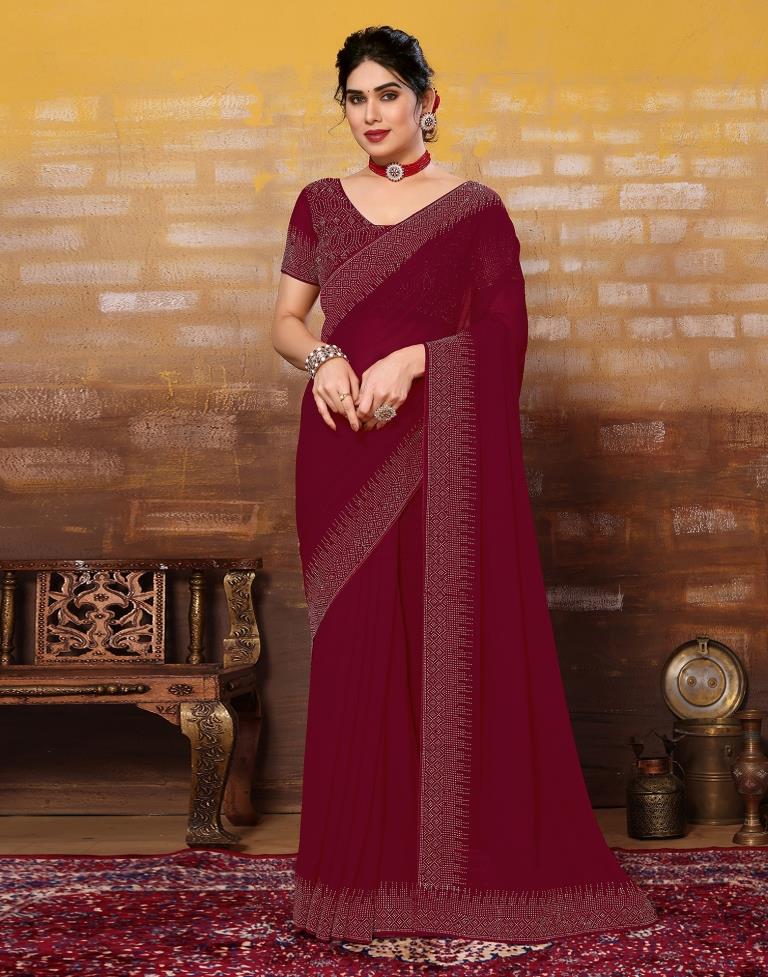 Maroon Plain Georgette Saree