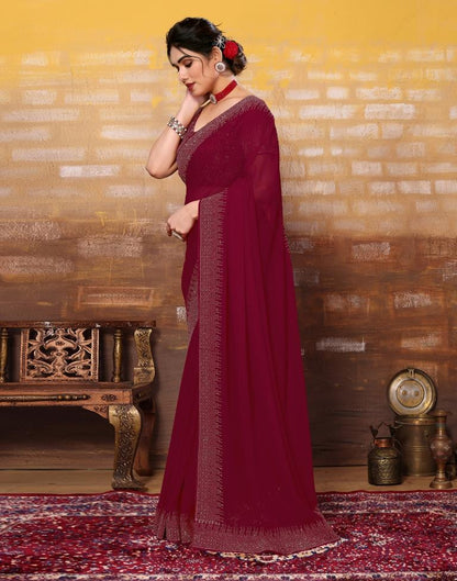 Maroon Plain Georgette Saree