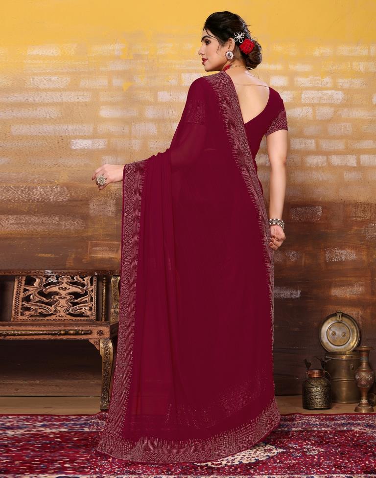 Maroon Plain Georgette Saree