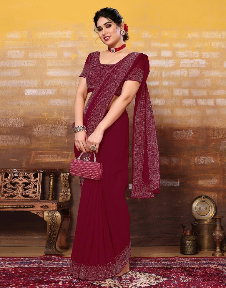 Maroon Plain Georgette Saree