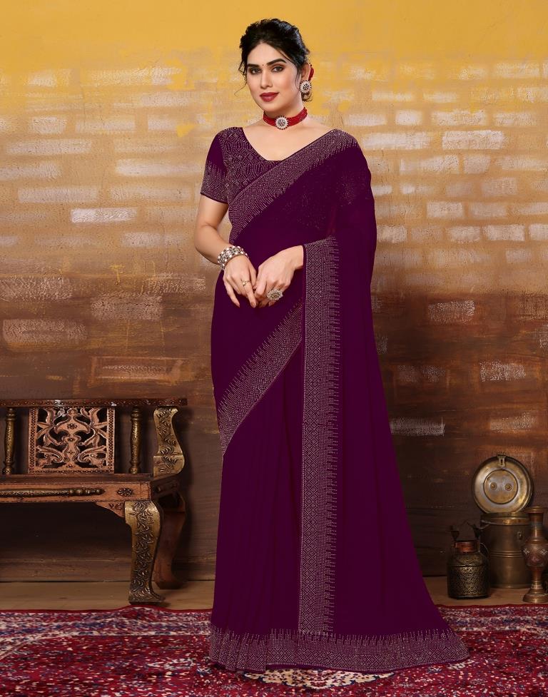 Wine Plain Georgette Saree