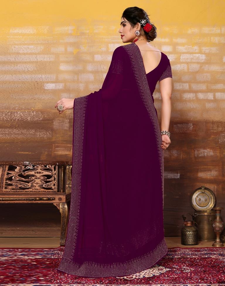Wine Plain Georgette Saree