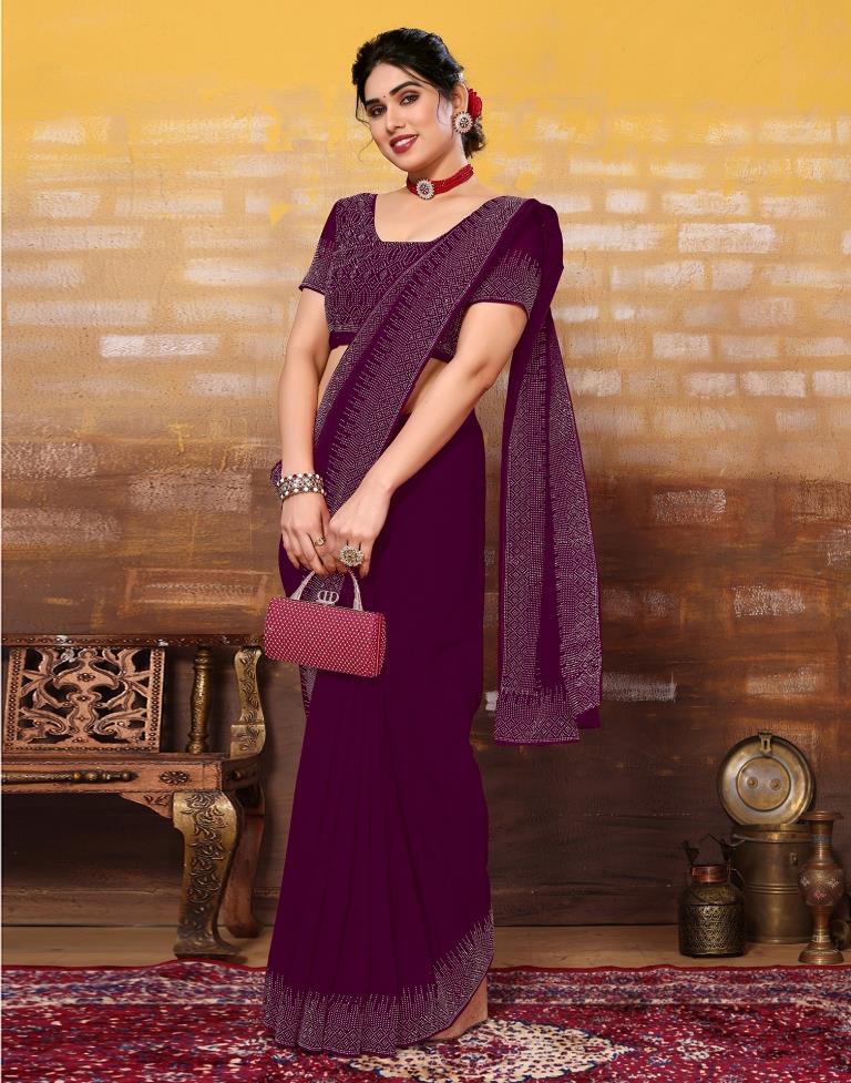 Wine Plain Georgette Saree