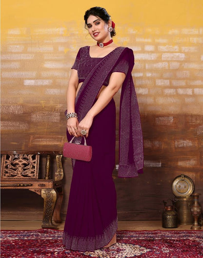 Wine Plain Georgette Saree