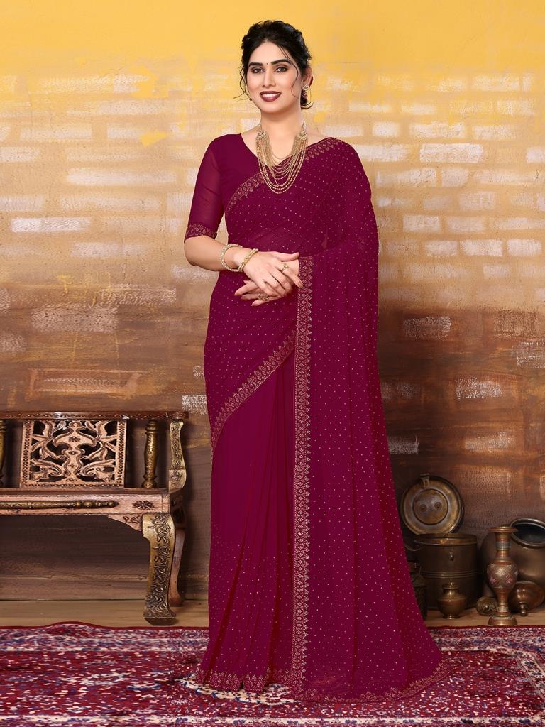 Rani Pink Plain Georgette Saree