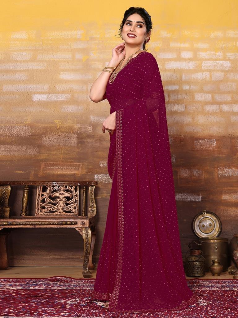 Rani Pink Plain Georgette Saree