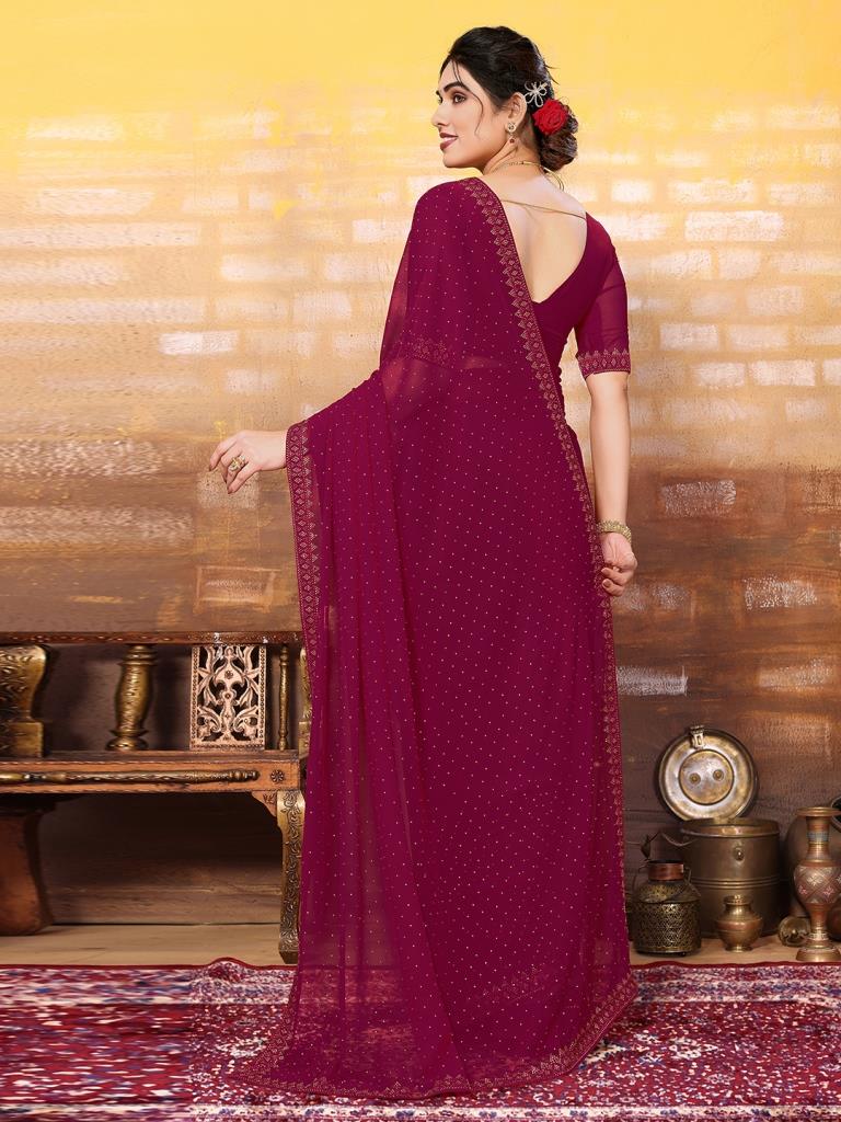 Rani Pink Plain Georgette Saree