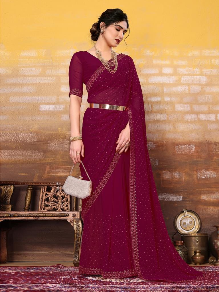 Rani Pink Plain Georgette Saree