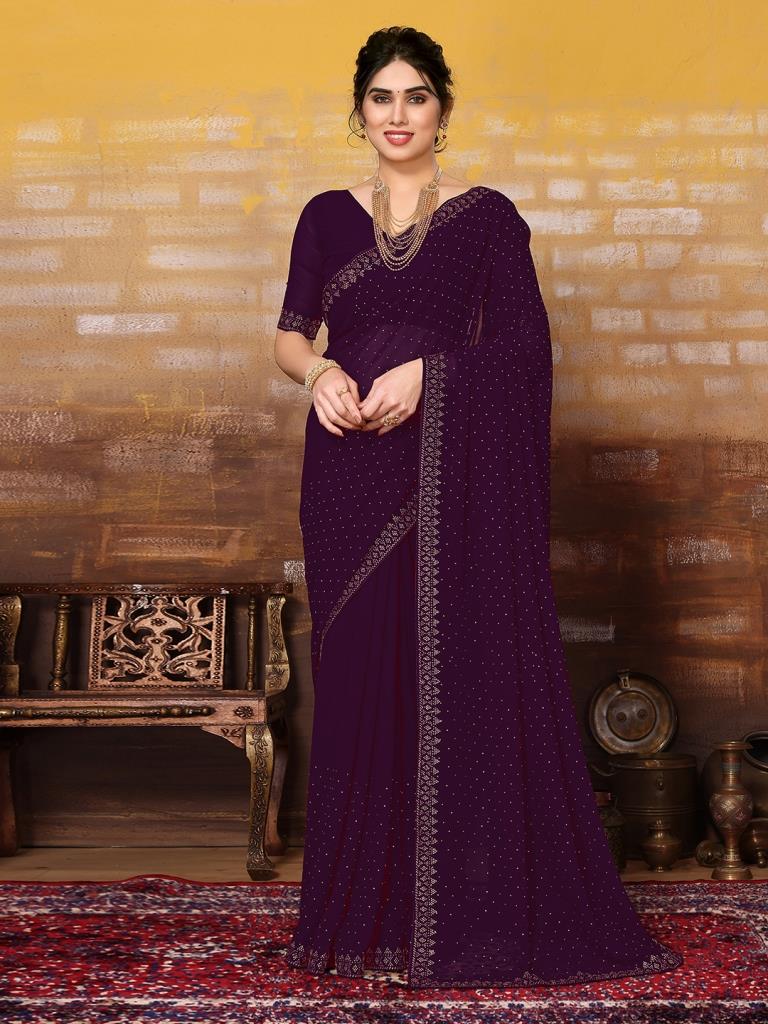 Wine Plain Georgette Saree