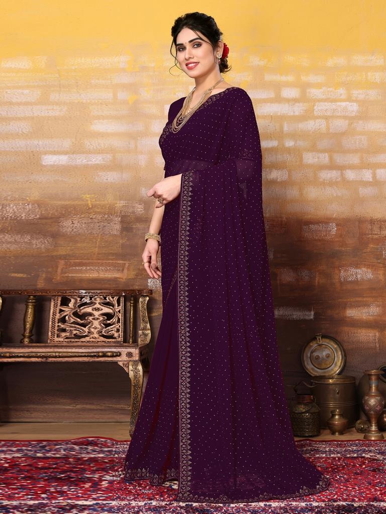 Wine Plain Georgette Saree