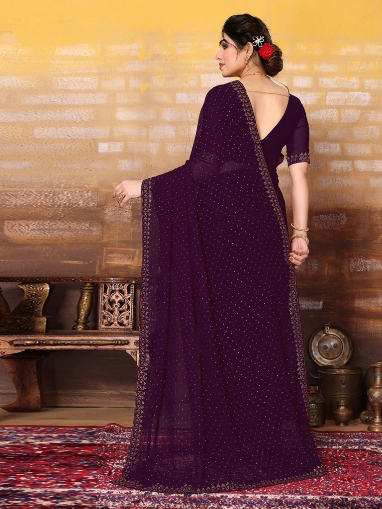 Wine Plain Georgette Saree