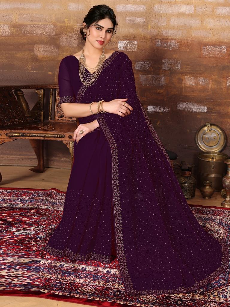 Wine Plain Georgette Saree