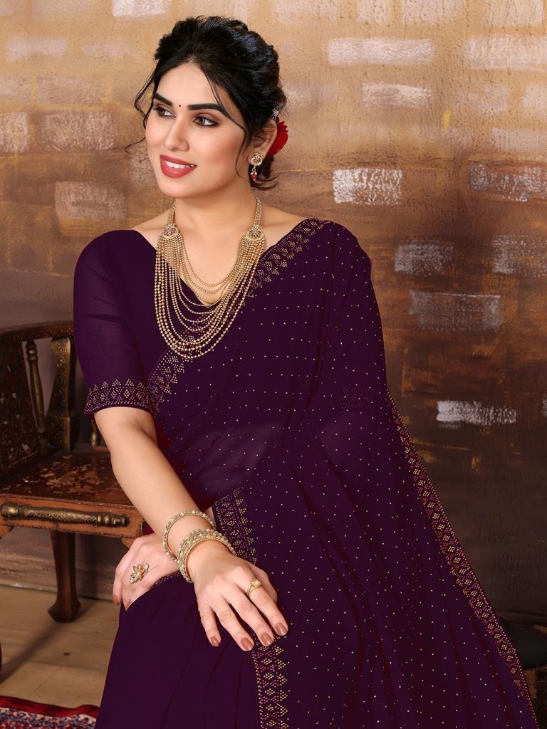 Wine Plain Georgette Saree