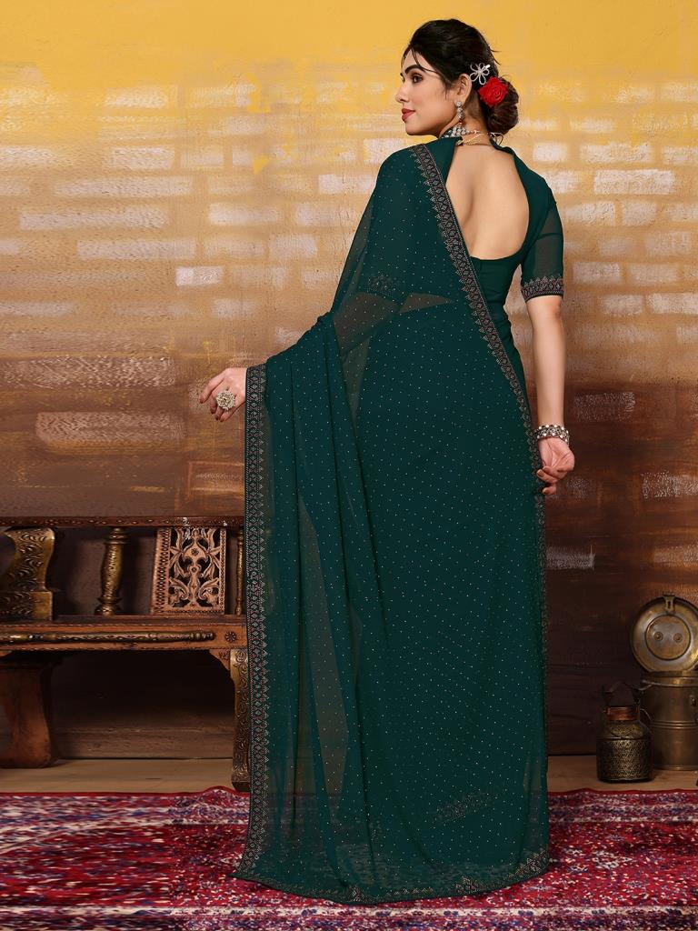 Dark Green Plain Georgette Saree