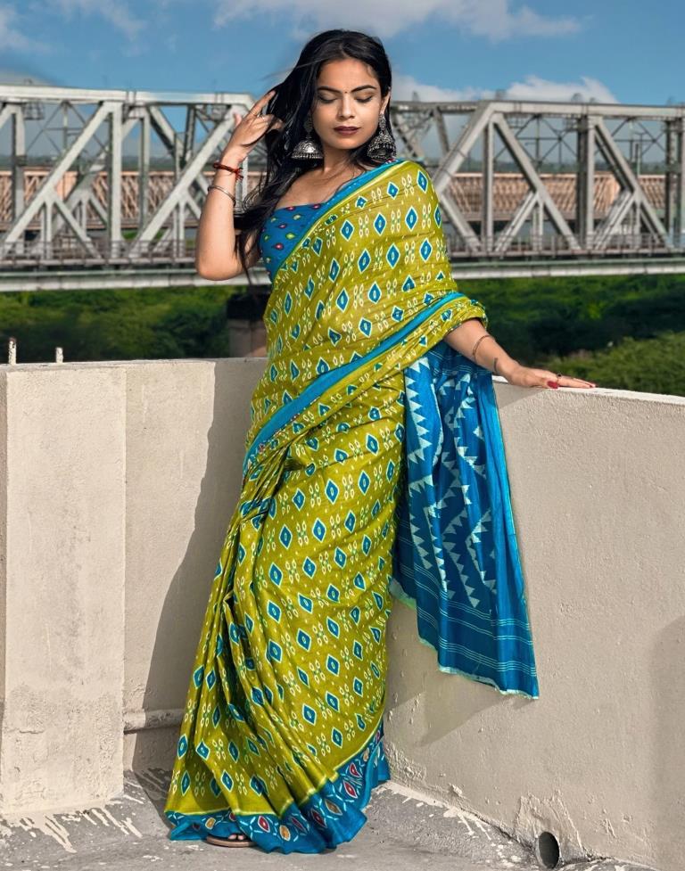 Green Printed Cotton Saree