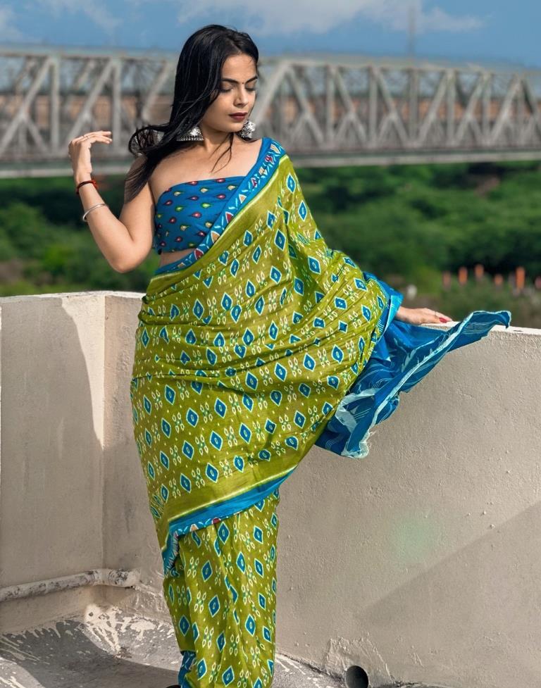 Green Printed Cotton Saree