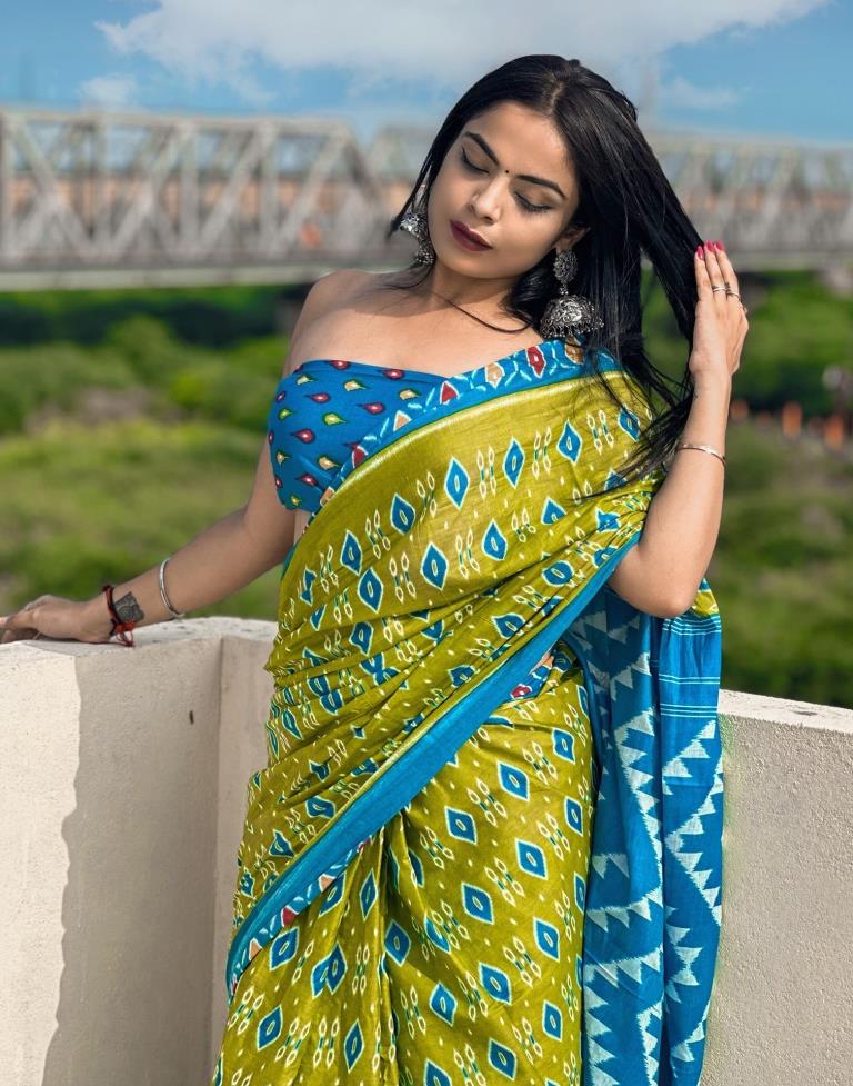 Green Printed Cotton Saree