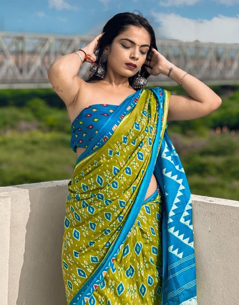 Green Printed Cotton Saree