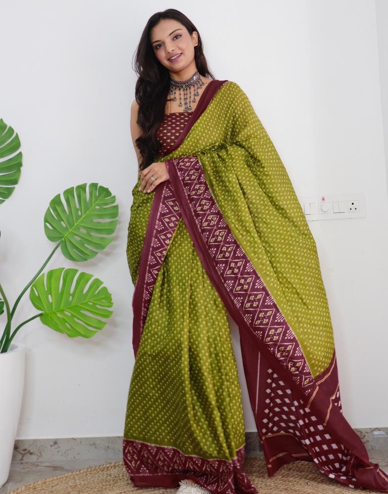 Green Printed Cotton Saree