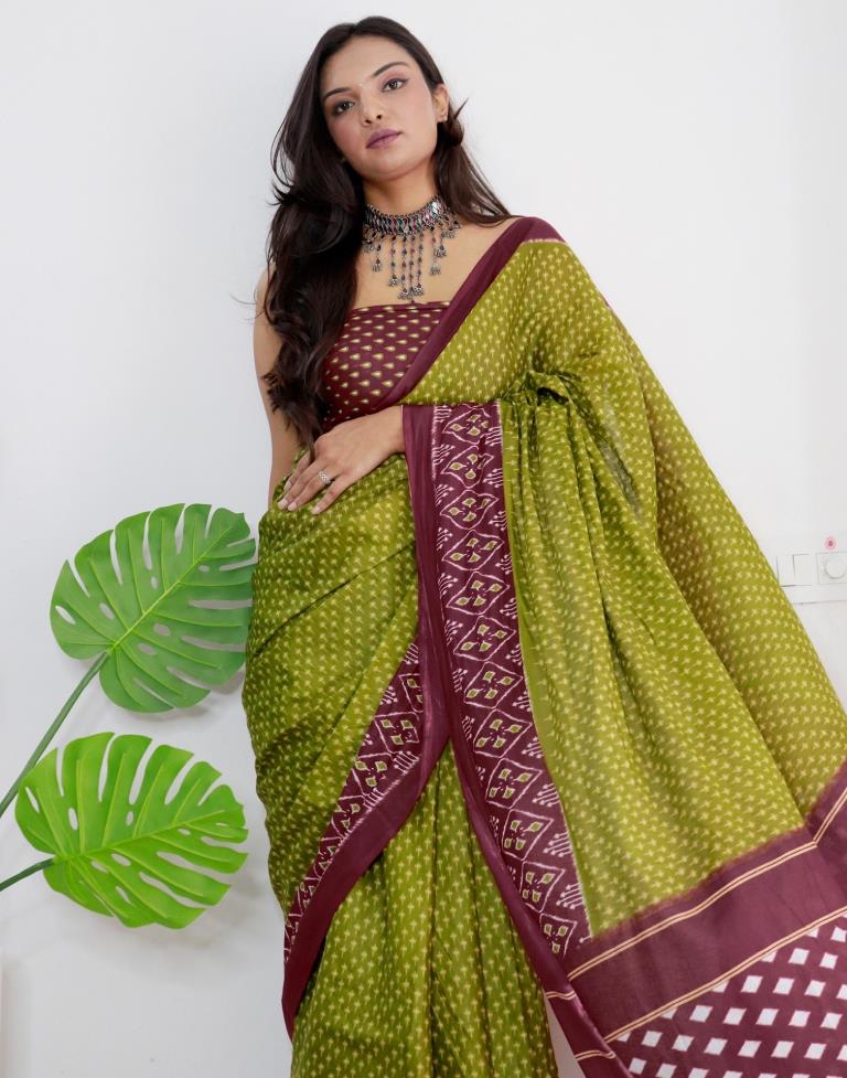 Green Printed Cotton Saree