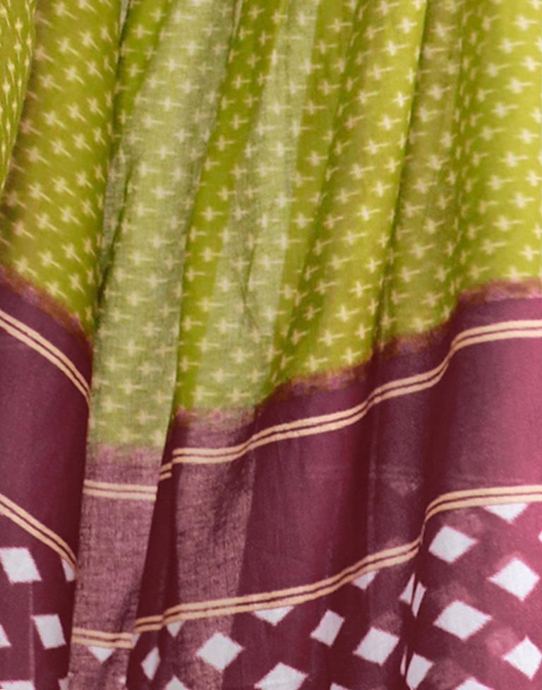 Green Printed Cotton Saree