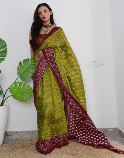 Green Printed Cotton Saree