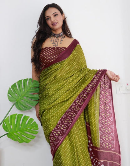 Green Printed Cotton Saree