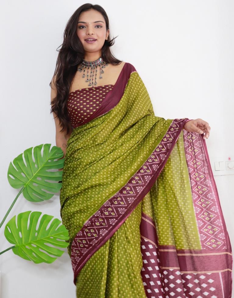 Green Printed Cotton Saree