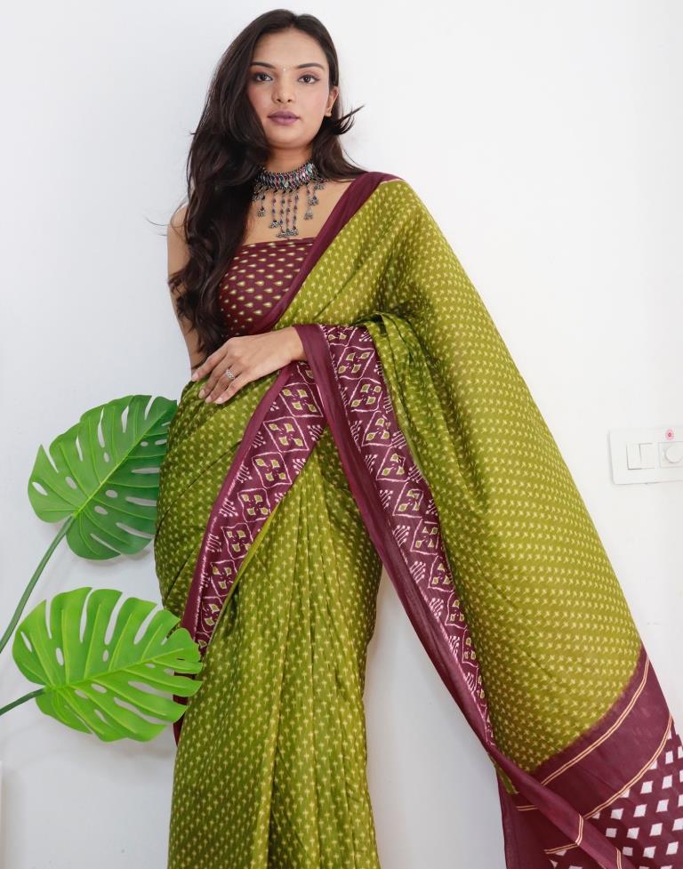 Green Printed Cotton Saree