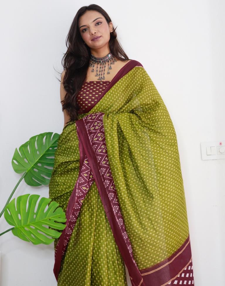 Green Printed Cotton Saree