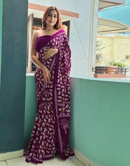 Purple Printed Cotton Saree