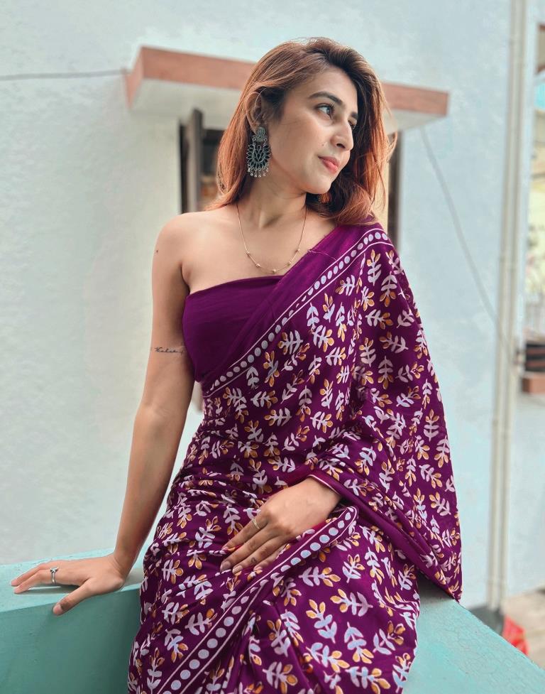 Purple Printed Cotton Saree